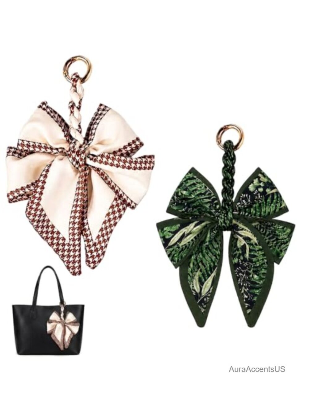 2pcs Bow Bag Charms Set with Alloy Spring Clasp for Handbags, Tote Keychain